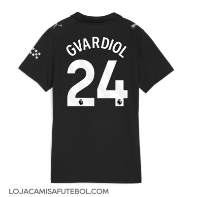 Camisa de Futebol Manchester City Josko Gvardiol #24 Equipamento Secundário Mulheres 2025-26 Manga Curta Camisa de Futebol Manchester City Josko Gvardiol #24 Equipamento Secundário Mulheres 2025-26 Manga Curta